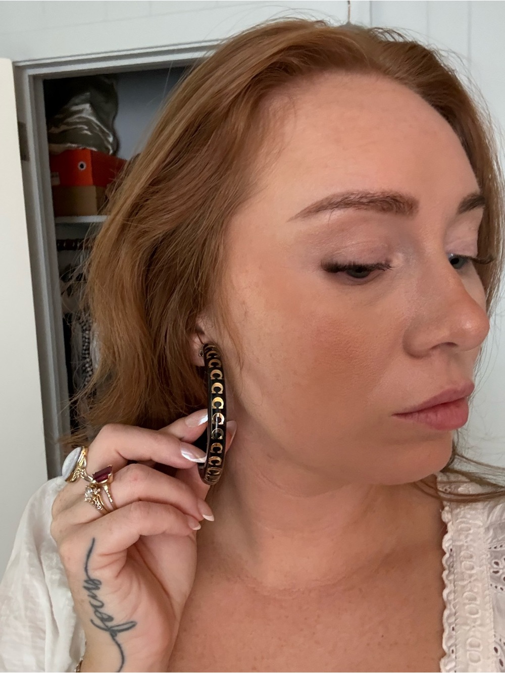 Coach Black and Gold Resin Signature Hoop Earrings - Picture 3 of 6